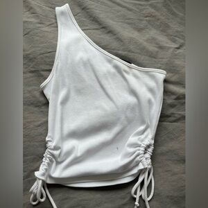 Ambiance White One-Shoulder Ruched Tank Top